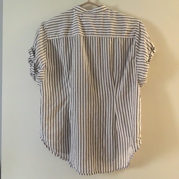 XIRENA Grey White + Pink Striped Cotton CHANNING Shirt XS - Picture 2 of 4